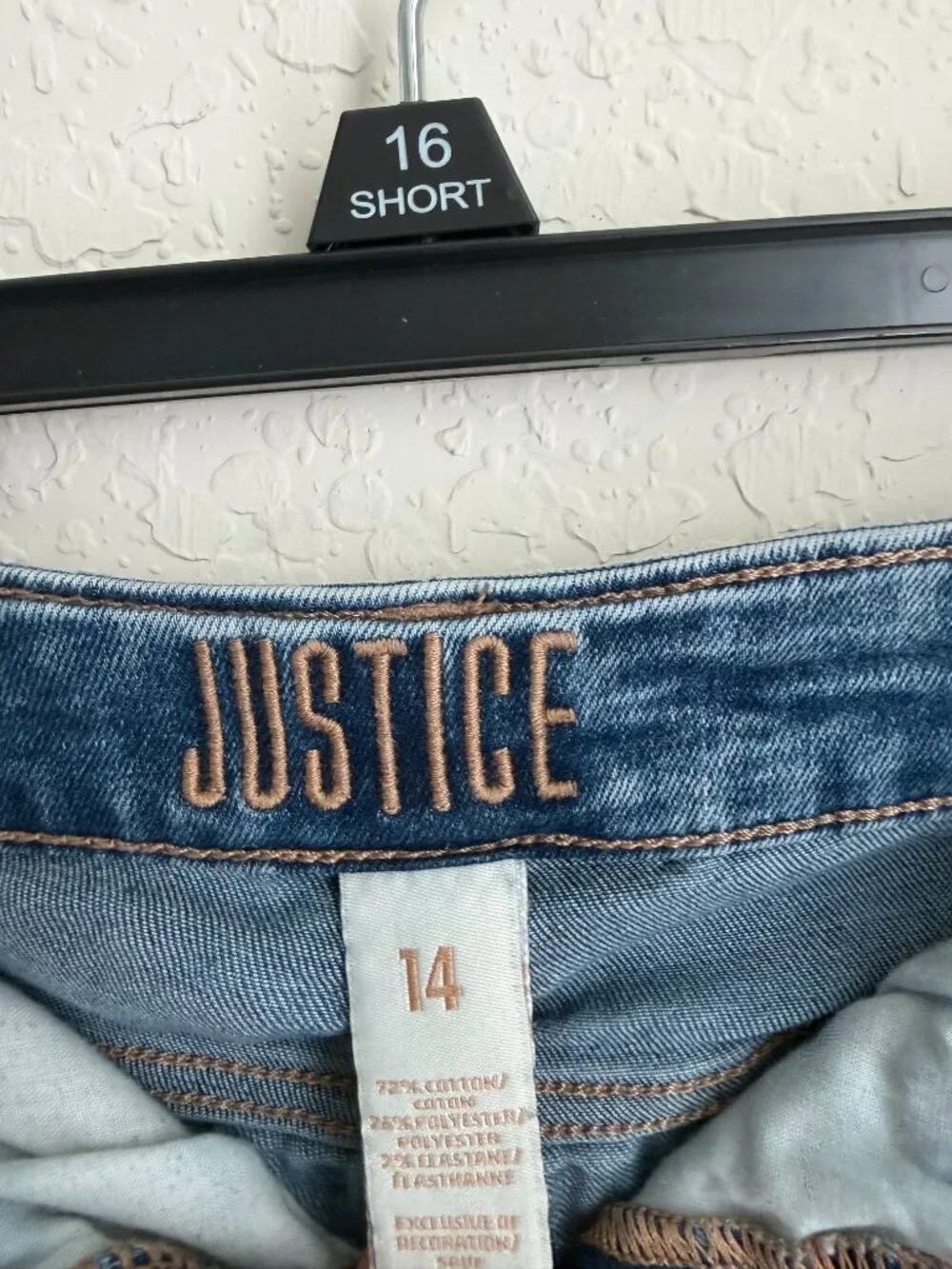 Justice Girls Size 14 Distressed Denim Shorts (E)